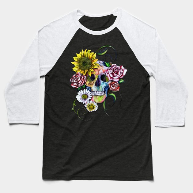 Skull With Flowers Baseball T-Shirt by IsabelSalvador